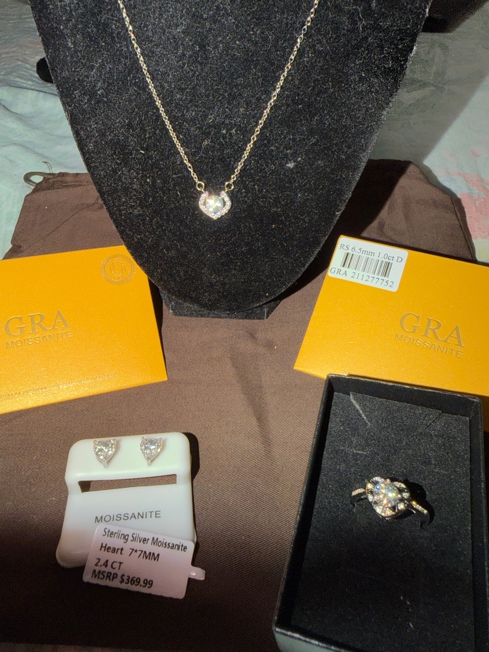Heart Pendant Necklace, Earrings and Ring Set in silver Tone